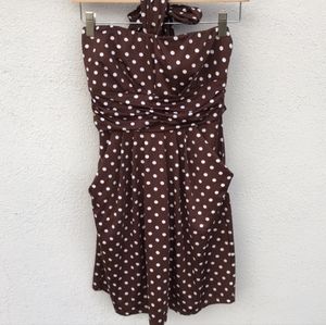 Brown & White Polka Dot Mini Dress W/Tie Around Neck